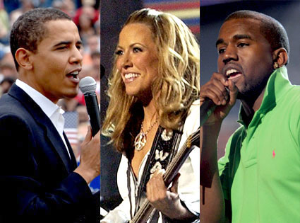 Barack Obama, Kanye West, Sheryl Crow Barack Obama, Kanye West, Sheryl Crow